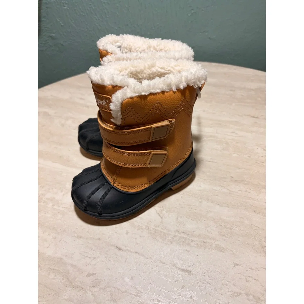 Cat & Jack Toddler Boys Tan Black Faux Fur Lined Winter Duck Boots Size 7L